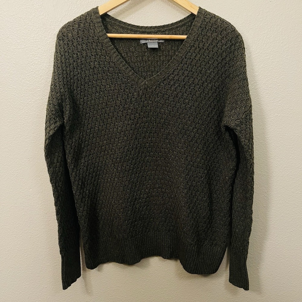 Natural‎ Reflections Oversized V-Neck Knit Sweater Green Granola Goblincore Sz S